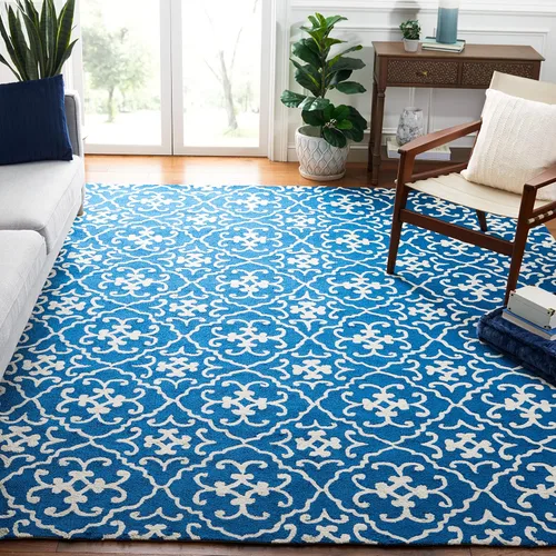 Vista 20 de SAFAVIEH Four Seasons Collection FRS234A - Alfombra de pasillo floral con gancho a mano, 2 pies 3 pulgadas x 8 pies, color azul/marfil