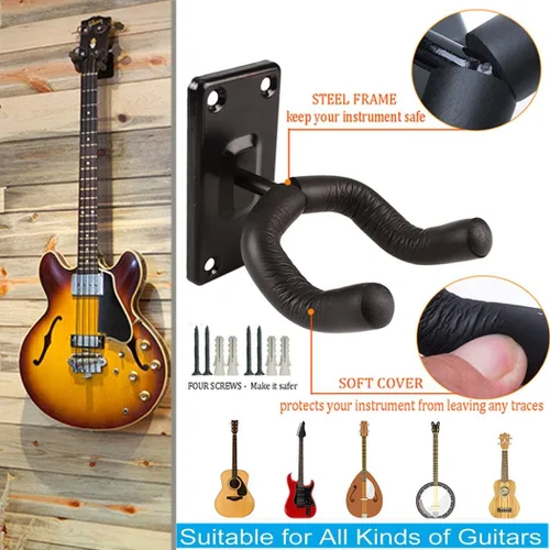 Vista 7 de Soporte de pared para guitarra, gancho de soporte de metal negro para guitarras