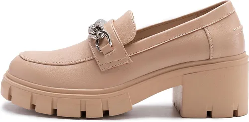 Vista 2 de Athlefit Mocasines de plataforma para mujer, sin cordones, suela gruesa, con cadena y punta redonda, zapatos de trabajo de negocios
