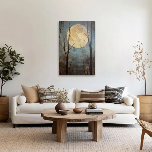 Vista 3 de WLZWD Arte de pared vintage de luna llena, impresión artística mística de bosque de medianoche, arte de academia oscura, póster estético, pintura