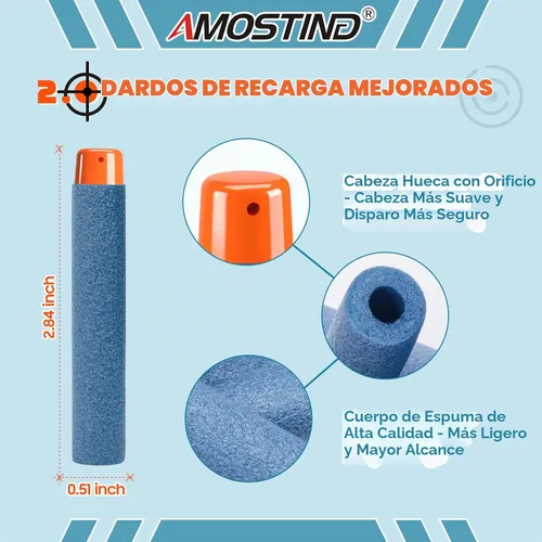 Vista 2 de AMOSTING Paquete de munición de 100 balas de repuesto compatibles con pistolas Nerf N-Strike Elite 2.0 Series – Compatible con todas las pistolas