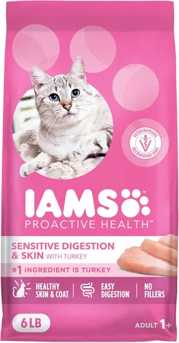Vista 11 de Iams IAMS PROACTIVE HEALTH - Alimento seco para gatos adultos para digestión sensible y piel con pavo real, croquetas para gatos, bolsa de 3 libras