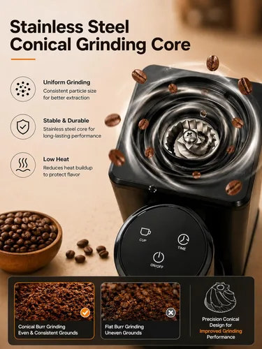 Vista 3 de Wancle Molinillo de café eléctrico para rebabas, molinillo de granos