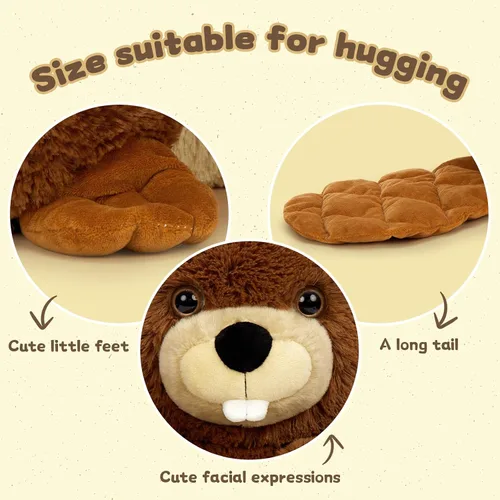 Vista 6 de MaoGoLan 4 animales de peluche de castor con tres bebés en el interior, regalo de felpa de castor gigante esponjoso de 17.7 pulgadas, divertidos