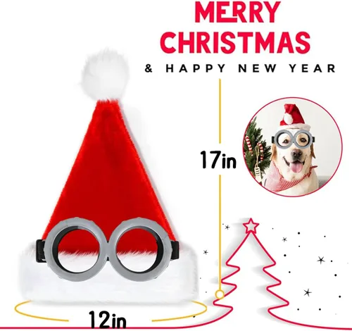 Vista 7 de Juego de sombrero de Papá Noel, 3 piezas, gafas, sombrero de Navidad, guantes para hombres y mujeres, juego de fiesta de cosplay, 2 rojo