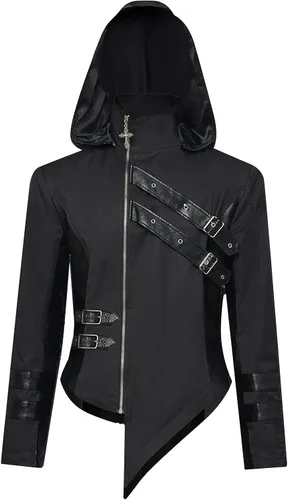 Vista 2 de Abrigo steampunk para hombre, chaqueta gótica, abrigo de cuero, disfraz medieval