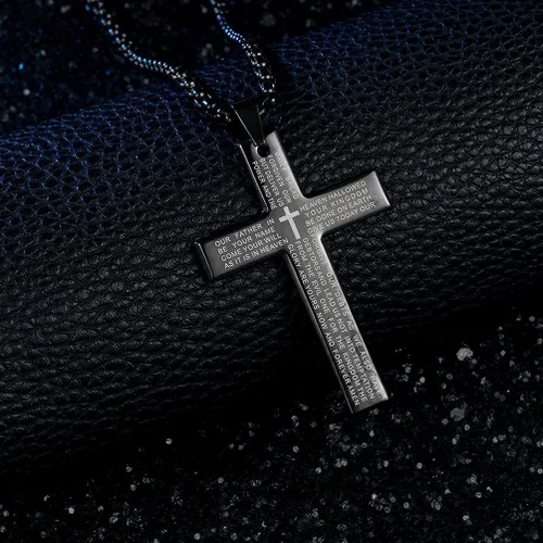 Vista 4 de Rnivida Men's Cross Necklace with Lord's Prayer, Stainless Steel Christian Cross Pendant Necklace for Men Teen Boys
