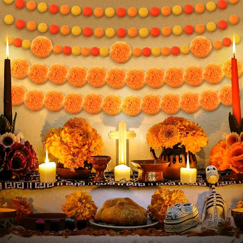 Vista 5 de Lyrow Guirnalda de bolas de fieltro para el Día de los Muertos, 5