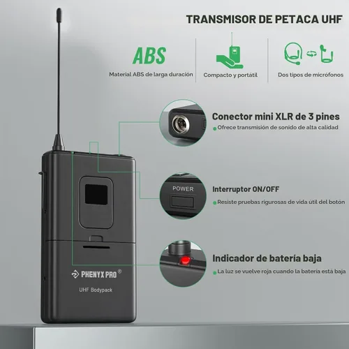 Vista 4 de Phenyx Pro Transmisor PWB-5-568.65 de 568.65 MHz UHF Bodypack