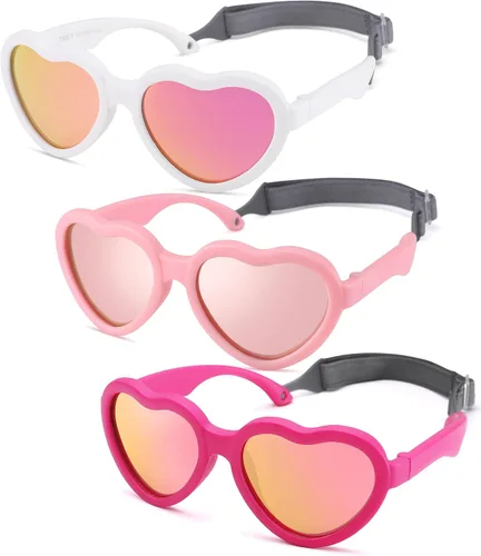 Vista 25 de Gafas de sol polarizadas flexibles en forma de corazón para bebés con correa ajustable para niños pequeños y bebés de 0 a 24 meses B9*