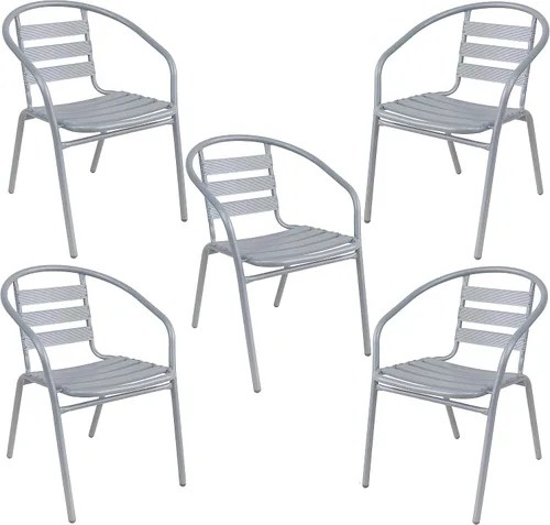 Vista 18 de Juego de 2 sillas apilables de aluminio de metal para restaurante para interiores y exteriores, ligeras, para comedor, patio, tienda