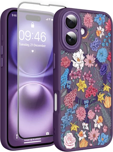 Vista 153 de Magnético para iPhone 13 con protector de pantalla [Compatible con MagSafe] Diseño de patrón floral de flores bonitas, funda delgada a prueba