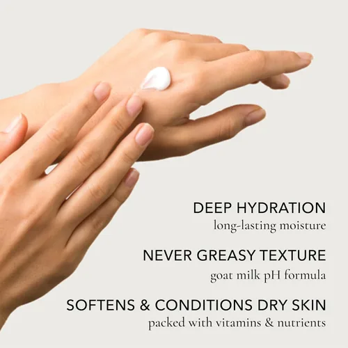 Vista 5 de Dionis Crema de manos de leche de cabra – Loción hidratante para piel seca, segura para pieles sensibles – Crema cremosa de coco y avena 1 oz