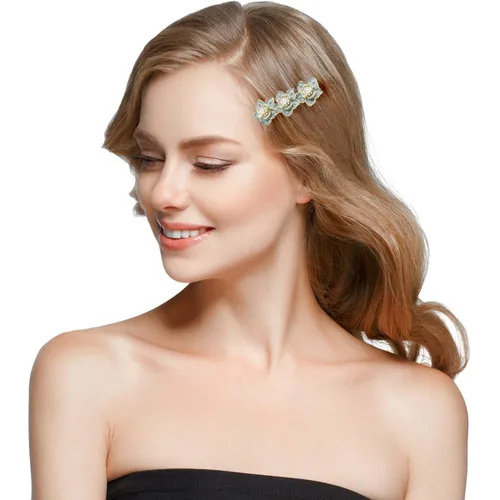 Vista 2 de Pinza para el pelo de perlas para mujeres y niñas, pasador de pelo de perla con flor de perla artificial, accesorios decorativos para el peinado