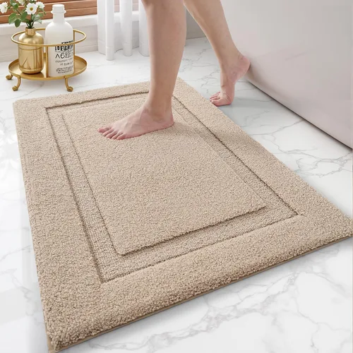 Vista 18 de LUMI Alfombras de baño ultrasuaves antideslizantes con parte trasera de goma, absorbente y lavable, de secado rápido, alfombra de felpa de Beige