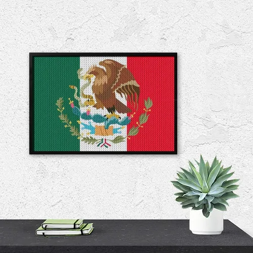 Vista 6 de Kits de pintura de diamantes con bandera mexicana para adultos, taladro completo 5D, manualidades para decoración de pared del hogar, regalo