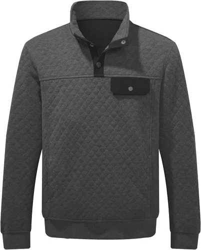 Vista 6 de JMIERR Sudadera acolchada para hombre, casual, de manga larga, cuello alto, con botones