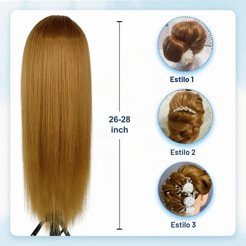 Vista 8 de Cabeza de maniquí de cabello humano, 80% cabello real, maniquí para cosmetología, con soporte de trípode para práctica de peinado, trenzado y Ámbar