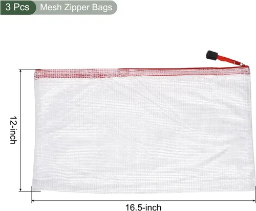 Vista 2 de YOKIVE Paquete de 3 bolsas de malla con cremallera, bolsillos de malla impermeables A3 Bolsa de plástico para documentos, bolsa de viaje, ideal