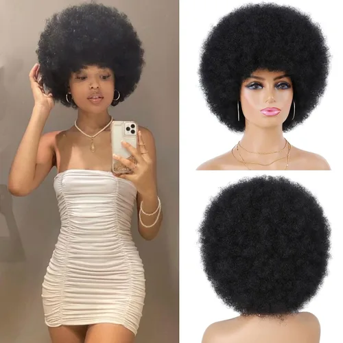 Vista 5 de G&T Wig Pelucas afro de los años 70 para mujeres negras, pelucas afro abullonadas con volumen y suaves de aspecto natural, uso diario, fiesta, 1b