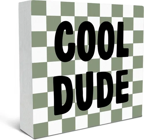 Vista 7 de SRADMO Cool Dude - Letrero de madera para escritorio, caja de madera boho, beige, preppy, decoración para adolescentes, niños, dormitorio