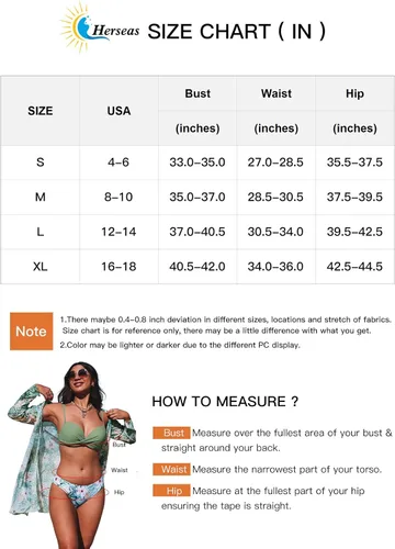 Vista 6 de Herseas Traje de baño de 3 piezas para mujer con estampado tropical push up bikini conjunto con kimono