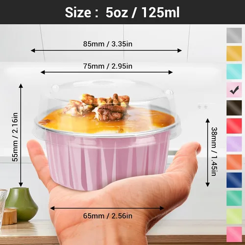Vista 2 de EUSOAR Moldes desechables de papel de aluminio con tapas, 30 piezas de 5 onzas (4.2 fl oz) de papel de aluminio para magdalenas, tazas para hornear
