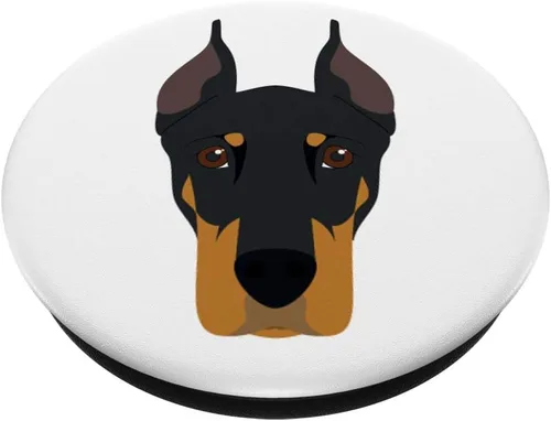 Vista 3 de Llave de vaso con forma de perro Doberman con orejas en blanco – PopSockets agarre y soporte para teléfonos y tabletas