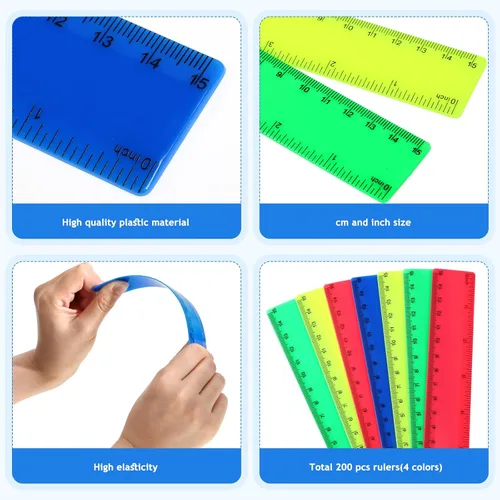 Vista 6 de Zonon 500 reglas rectas flexibles de plástico a granel con pulgadas y centímetros, regalo para el primer día de escuela, suministros de oficina