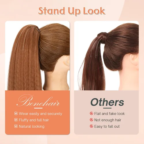 Vista 5 de Benehair Extensión de cola de caballo con cordón, 24 pulgadas de largo, pelo sintético lacio, extensiones de cabello de cola de caballo con clip