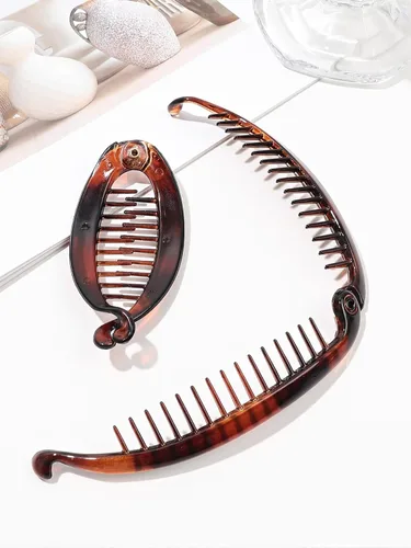 Vista 4 de Pinzas para el pelo de plátano para mujer, 2 paquetes grandes, vintage, francesa, mate, para peinados gruesos, finos y medianos, bonitos accesorios
