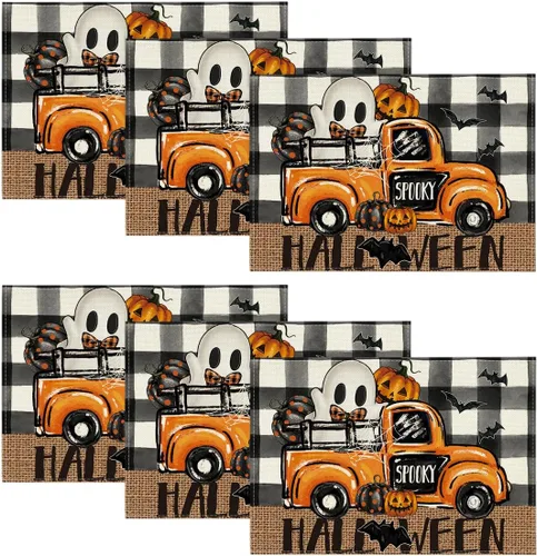 Vista 8 de Artoid Mode Buffalo - Juego de 4 manteles individuales espeluznantes de Halloween, 12 x 18 pulgadas, para decoración de fiestas, cocina, comedor
