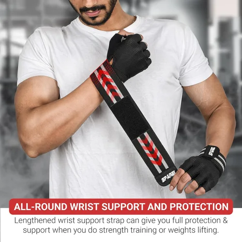 Vista 4 de SPAREL Guantes de entrenamiento para hombres con soporte para muñeca, guantes de levantamiento de pesas para hombres, guantes de gimnasio, guantes
