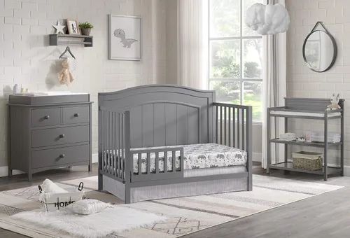 Vista 4 de Oxford Baby Nolan/North Bay - Kit de conversión de riel de protección de cuna a cama infantil, gris paloma, certificado GreenGuard Gold