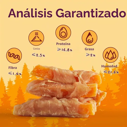 Vista 3 de Jungle Calling Golosinas de pollo y batata para perros, masticables suaves