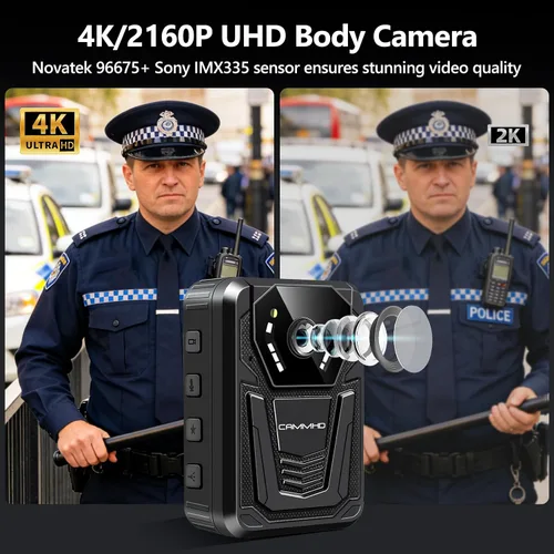 Vista 2 de CAMMHD Cámara corporal F6 1TB 4K, trabajo de 12 a 14 horas y visión nocturna ultra, cámaras corporales impermeables con grabación de audio y video