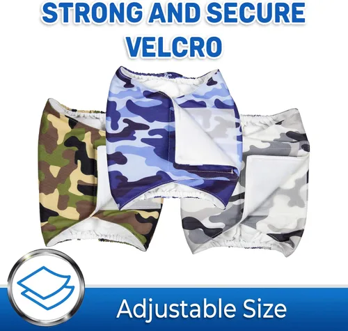 Vista 6 de PET MAGASIN Pañales para perros machos con forma de vientre (paquete de 3) (M, camuflaje)