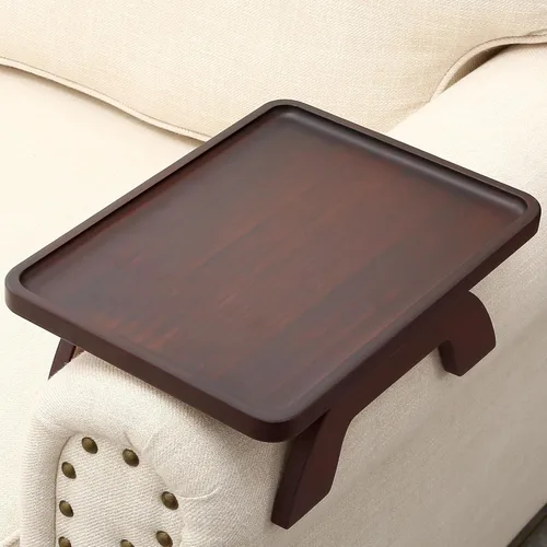 Vista 13 de SINWANT Mesa de Brazo para Sofá, Bandeja de Reposabrazos de Madera de Acacia para Sofá, 13.78" Bandejas Plegables de Reposabrazos de Sofá