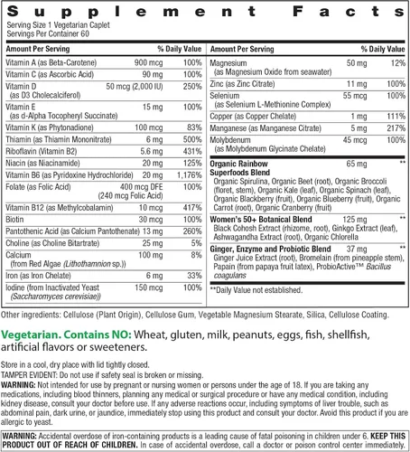 Vista 2 de Rainbow Light Womens One + Multivitamin 50 Plus 60 Comprimidos Apoya la Menopausia Nutrientes de Alimentos Reales, Enzimas Digestivas