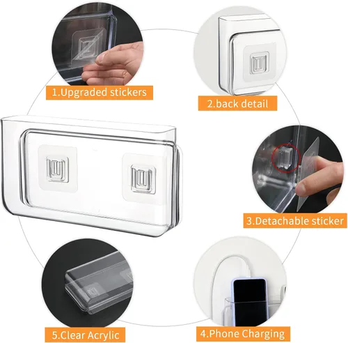 Vista 3 de Caja organizadora de almacenamiento de montaje en pared para teléfono Soporte de control remoto transparente L