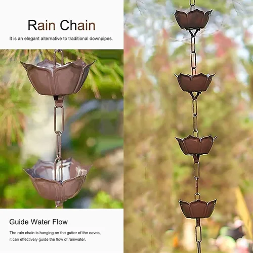 Vista 3 de Rain Chain Aluminium, Outdoor Garden Decorative Chain for Roof Gutter Downpipe(Style 2,1m/3ft)