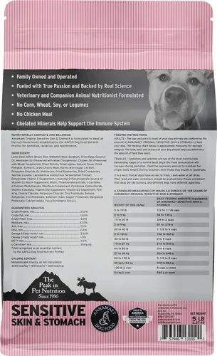 Vista 2 de Annamaet Original Sensitive Skin & Stomach - Alimento seco para perros (cordero, pescado blanco y mijo), bolsa de 5 libras