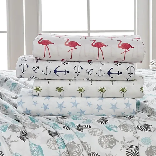 Vista 7 de Great Bay Home - Sábanas de microfibra, estampado costero, sin arrugas, bolsillo profundo, tema de playa, colección Newport (Queen, concha marina)