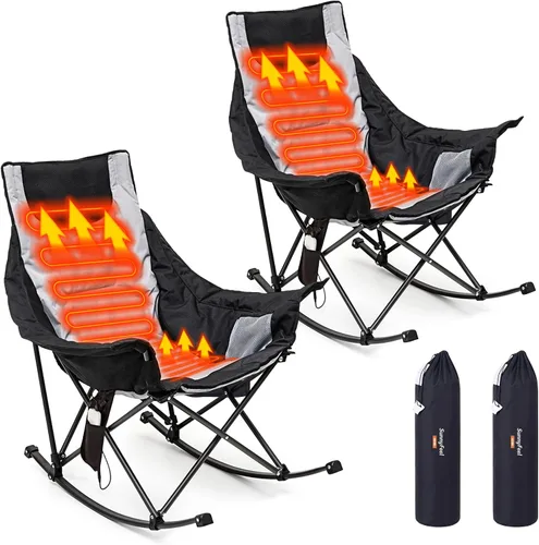 Vista 9 de SUNNYFEEL Silla mecedora con calefacción de gran tamaño, silla de patio totalmente acolchada con bolsillo lateral, sillón reclinable portátil