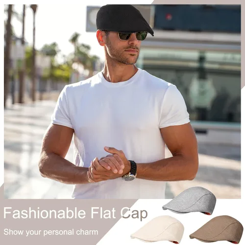 Vista 3 de 4 piezas de gorra plana suave ajustada Newsboy sombreros irlandeses para hombre, sombreros de conducción, sombreros de verano de algodón y lino