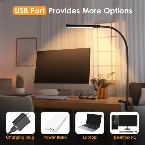 Vista 6 de ShineTech Lámpara de escritorio LED con abrazadera, con clip que cuida los ojos, luz de escritorio con 3 modos de color y atenuación continua