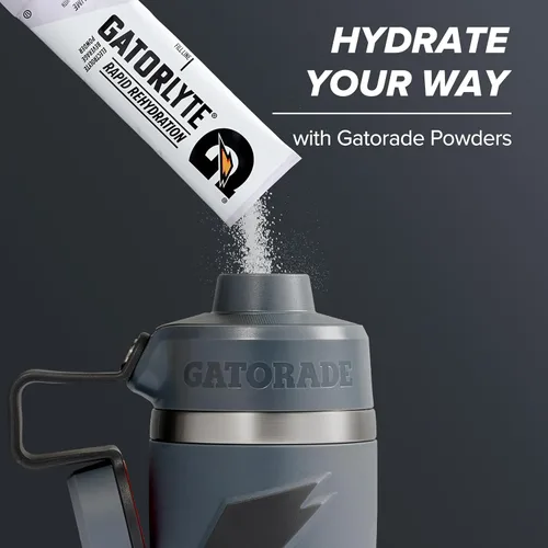 Vista 4 de Gatorade 'Overtime' - Botella de agua de acero inoxidable de 22 onzas, tapa giratoria, color blanco