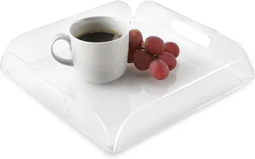 Vista 9 de Huang Acrylic Bandeja rectangular transparente para servir alimentos, bandeja de aperitivos para fiestas, vacaciones, cena familiar, 10 x 16 pulgadas