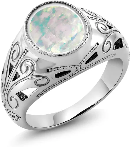 Vista 23 de Gem Stone King Anillo de piedra natal ovalada para hombre 925 plata esterlina Oval 12X10MM Disponible en tallas 7, 8, 9, 10, 11, 12, 13 Púrpura