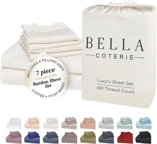 Vista 15 de Bella Coterie - Juego de sábanas tamaño individual, viscosa de bambú, de cultivo orgánico, ultrasuaves, refrescantes para calurosos, esquinas tipo